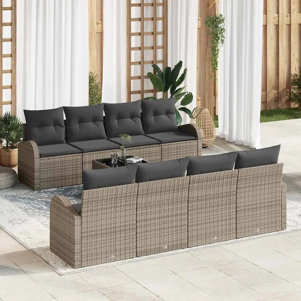 Conjunto de Sofá de Jardim de 9 Peças com Almofadas Cinza