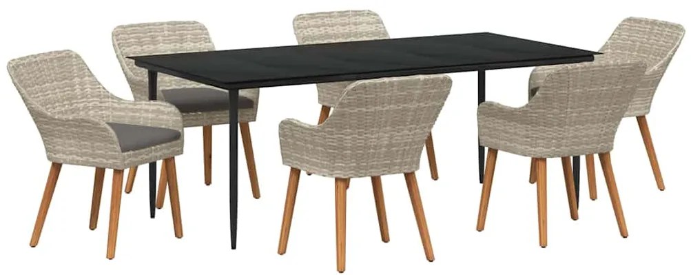 Conjunto de sala de jantar 7 pcs Cinza claro e preto Largo