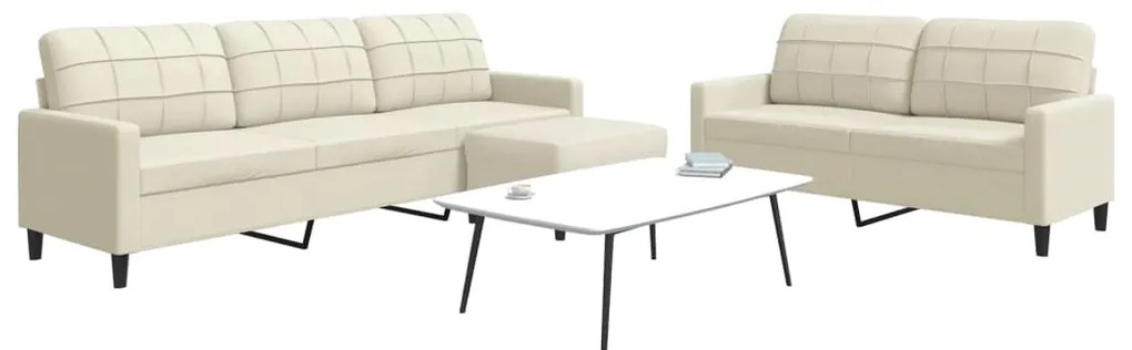 3 pcs conjunto de sofás com almofadões veludo cor creme
