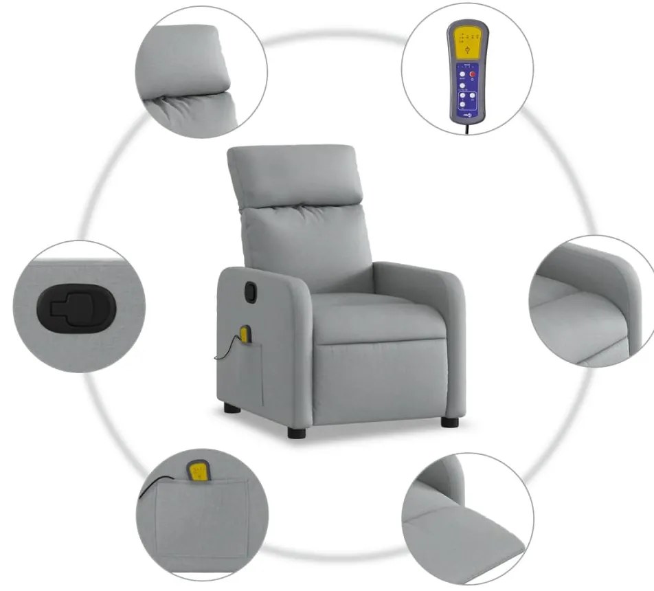 Poltrona de massagens reclinável tecido cinzento-claro
