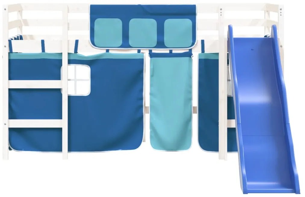 Cama alta p/ criança c/ cortinas 90x190 cm pinho maciço azul