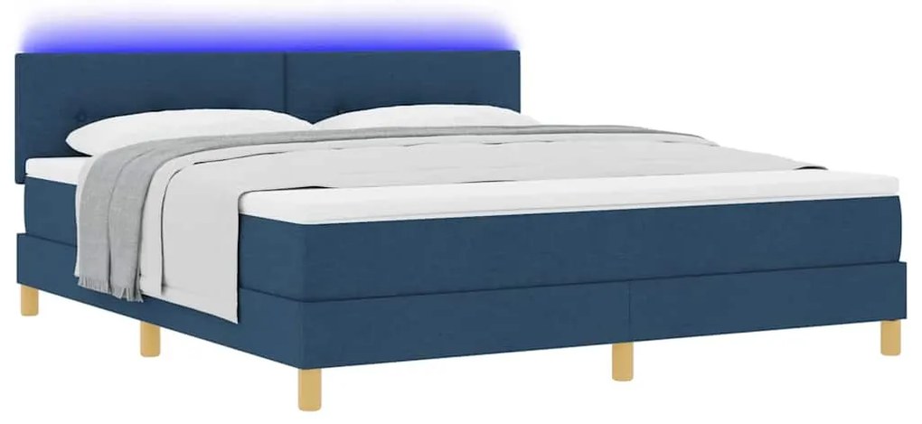 Cama Box Spring com Colchão &amp; LED Azul 180x200 cm Tecido