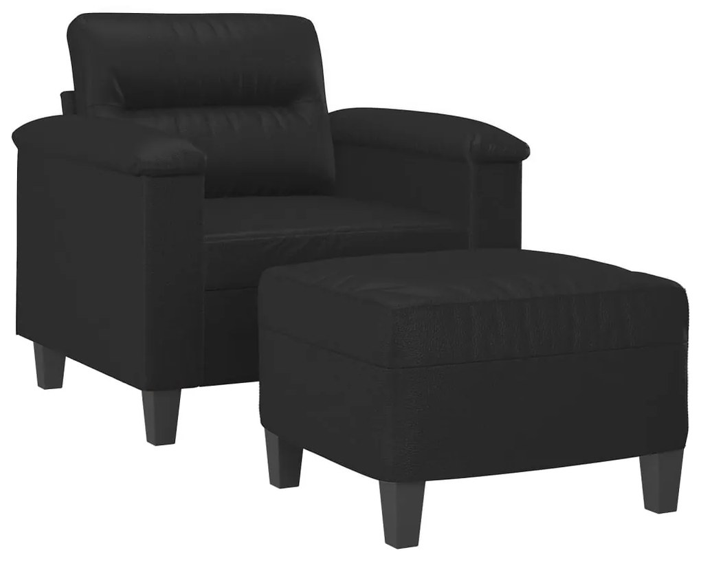 Poltrona com apoio de pés couro artificial 60 cm preto