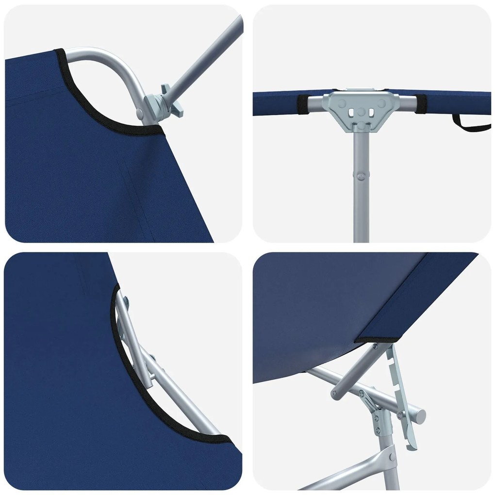 Espreguiçadeiras Dobráveis 2 pcs com Toldo Azul Tecido Oxford 600D