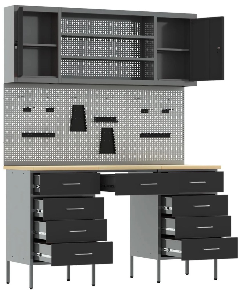 Conjunto de Armário e Painel de Ferramentas de 7 Peças vidaXL Preto em