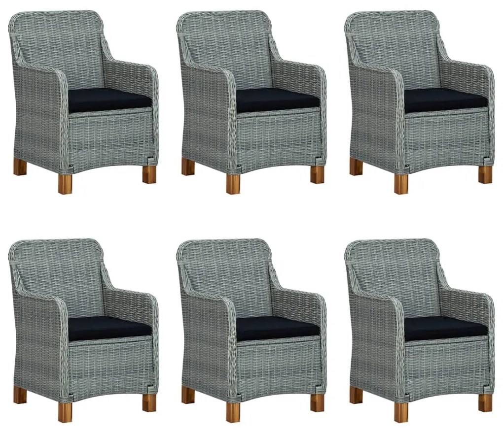 7 pcs conj. jantar exterior + almofadões vime PE cinzento-claro