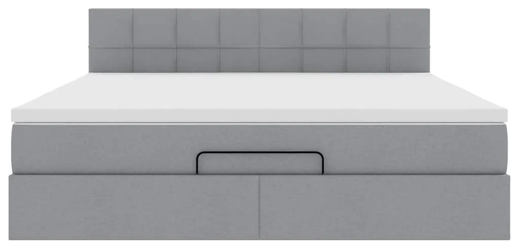 Cama Otomana com colchão &amp; LEDs 180x200cm tecido cinzento claro