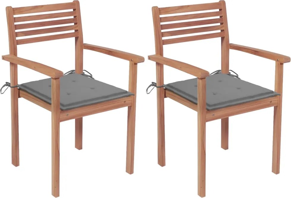 vidaXL Cadeiras de jardim c/ almofadões cinzentos 2 pcs teca maciça