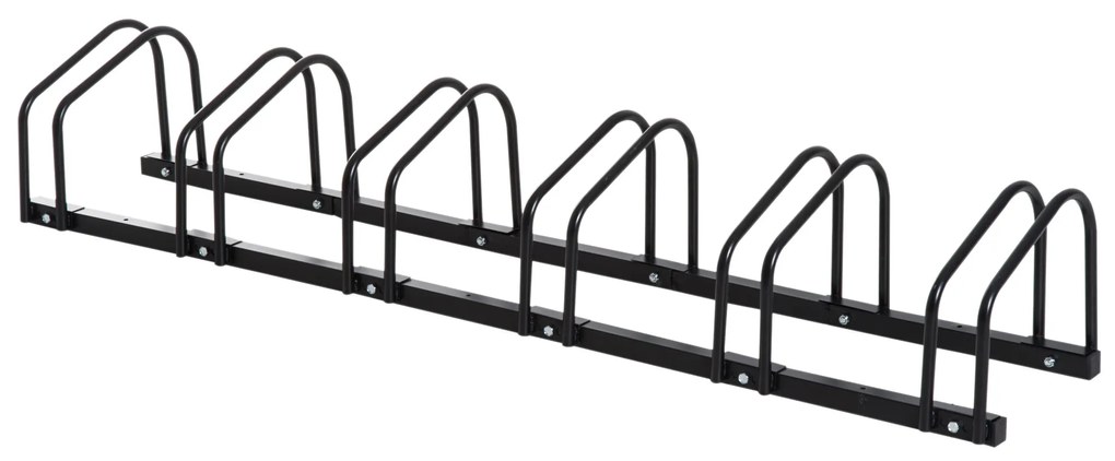 HOMCOM Estacionamento para 6 Bicicletas Suporte de Aço para Estacionar Bicicletas no Chão para Interior e Exterior 179x33x27 cm Preto