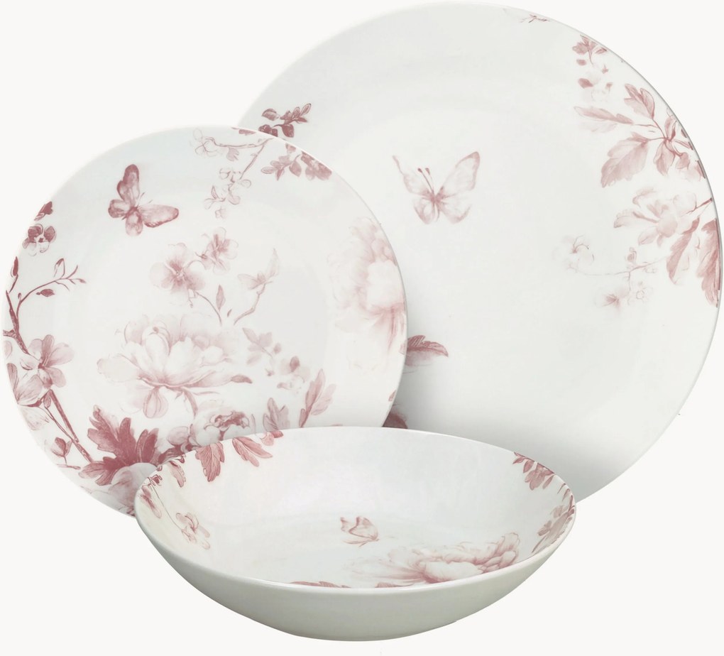 Conjunto de loiça em porcelana Vie En Rose, 6 pessoas, conjunto de 18