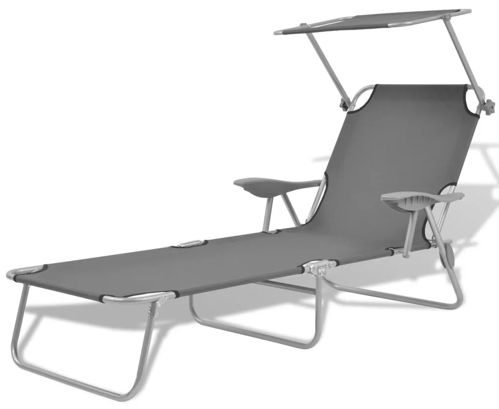 42934 vidaXL Espreguiçadeira com toldo aço cinzento