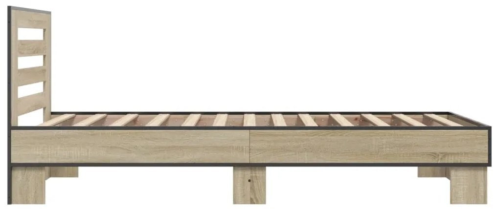 Estrutura de cama derivados de madeira e metal carvalho sonoma
