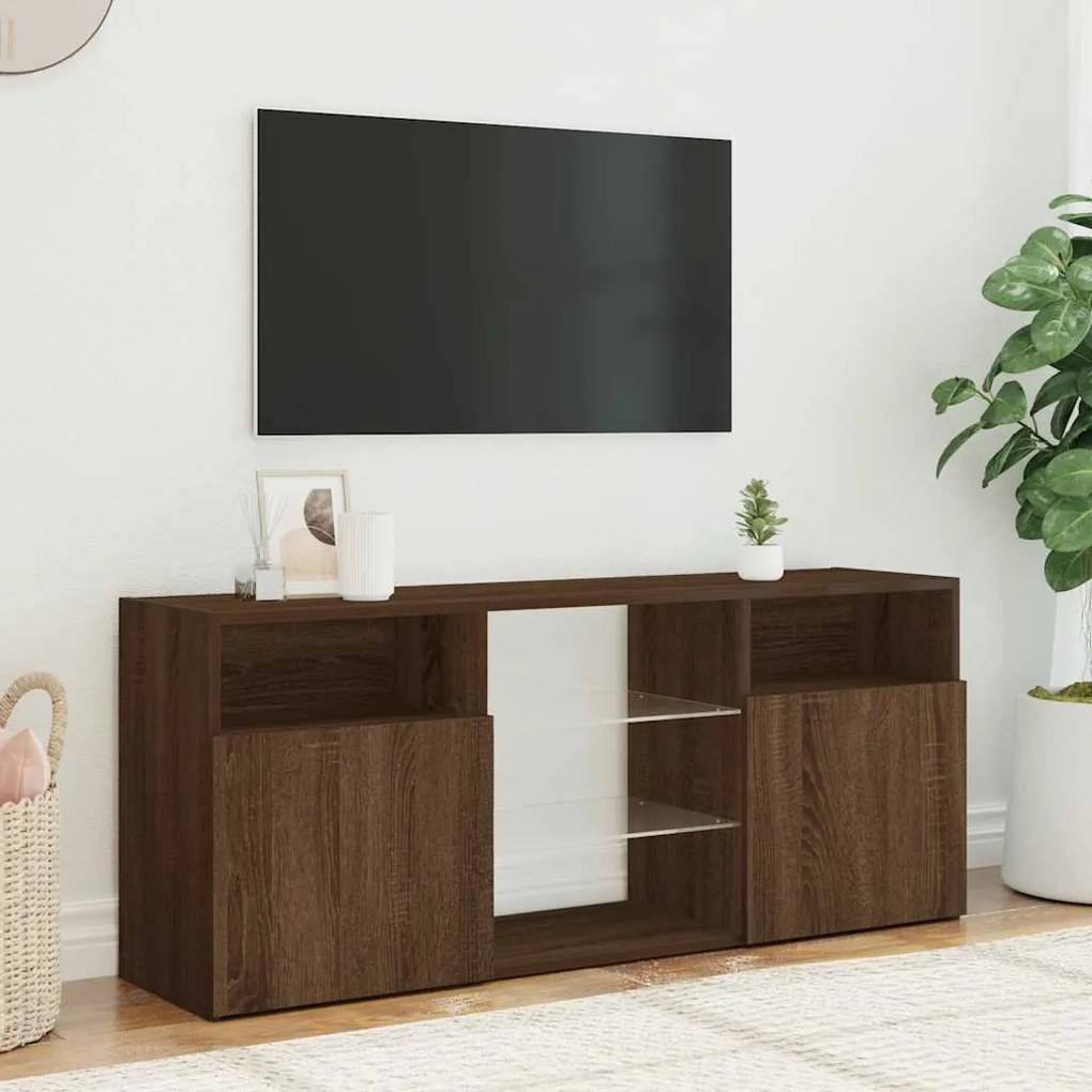 Móvel de TV com luzes LED 120x30x50 cm carvalho castanho