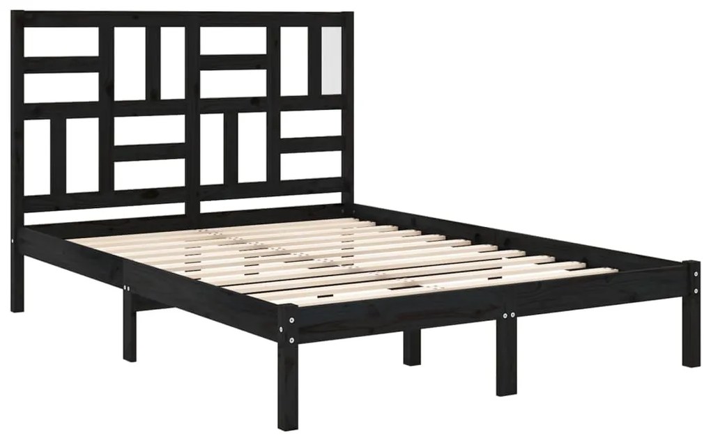 Estrutura cama pequena casal 120x190 cm pinho maciço preto