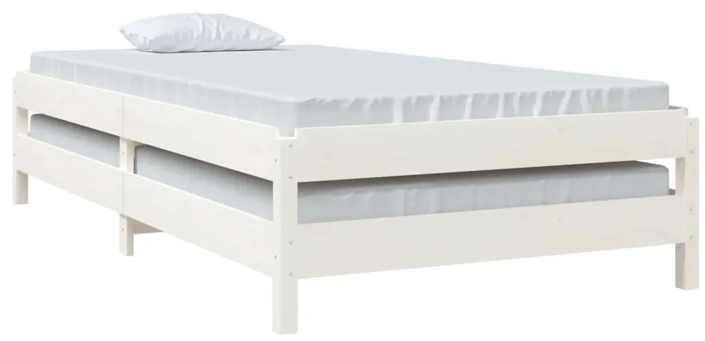 Cama empilhável 100x200 cm madeira de pinho maciça branco