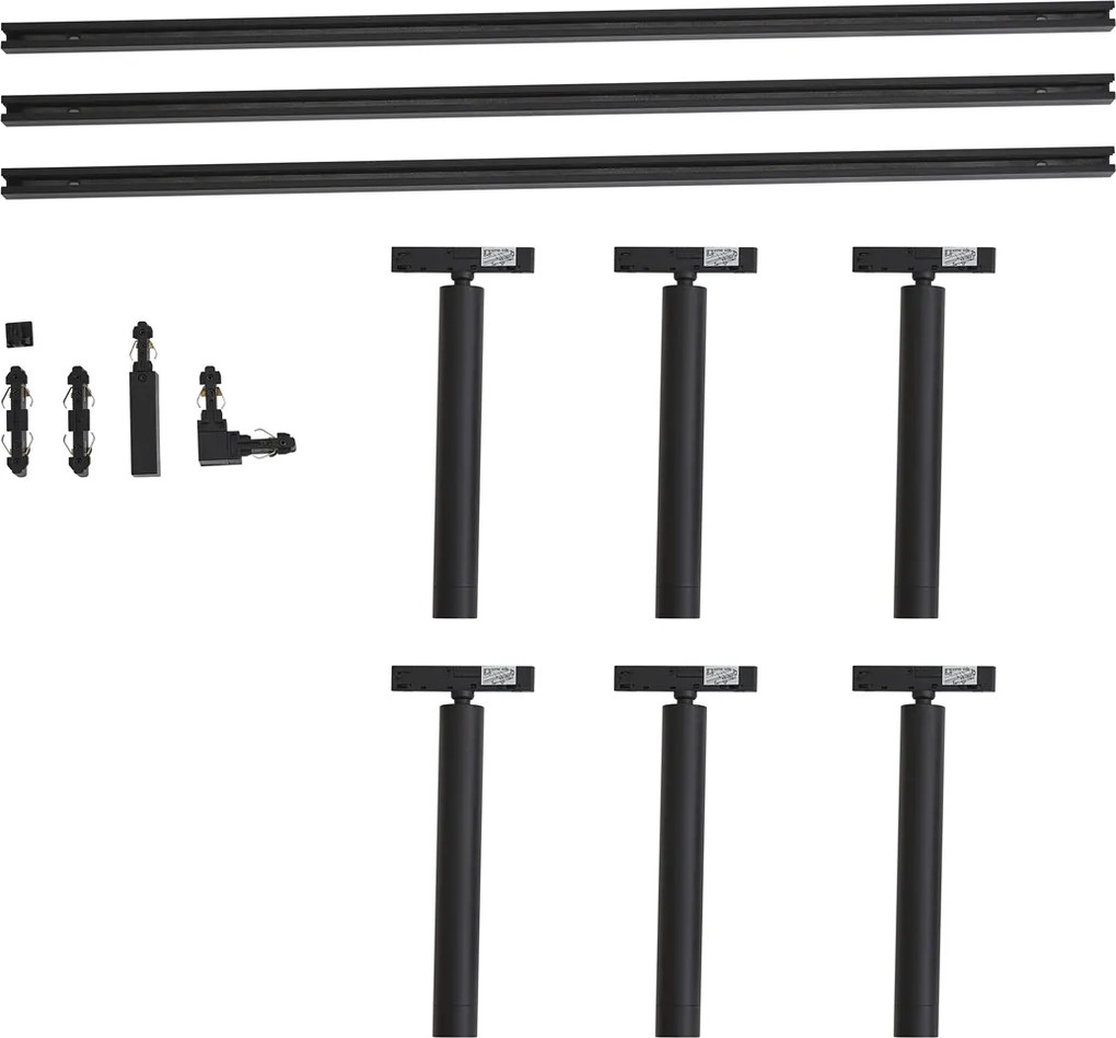 Sistema de iluminação de trilho moderno preto com 6 focos pretos monofásicos - Slimline Avery