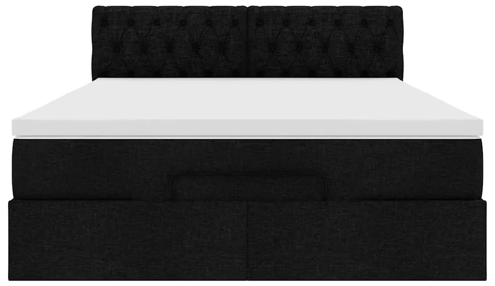 Cama otomana com colchão 140x190 cm tecido preto