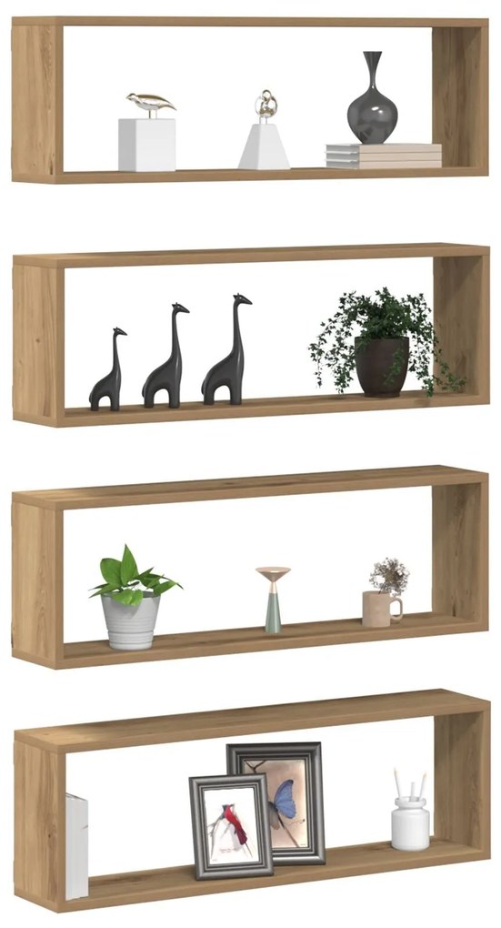 Prateleiras de parede vidaXL 4 pcs Carvalho Artesanal 80x15x26 cm Made