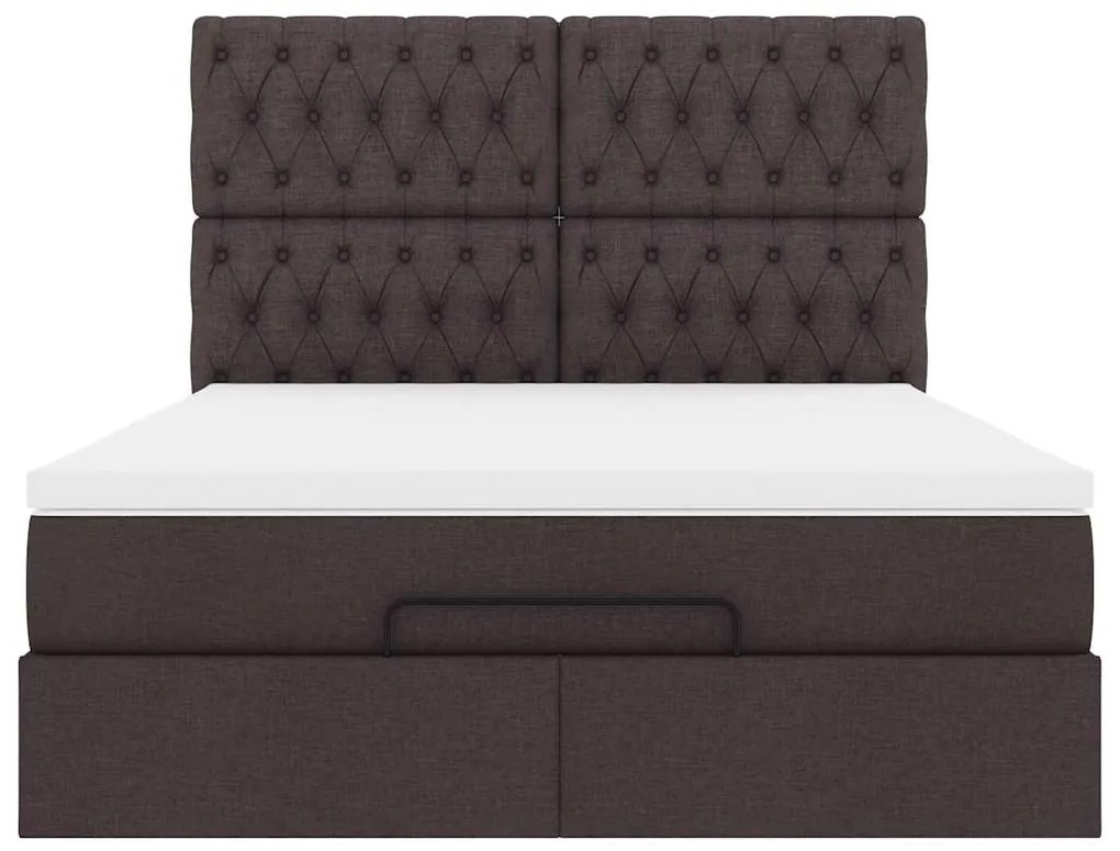 Estrutura cama otomana colchão 140x190cm tecido castanho escuro