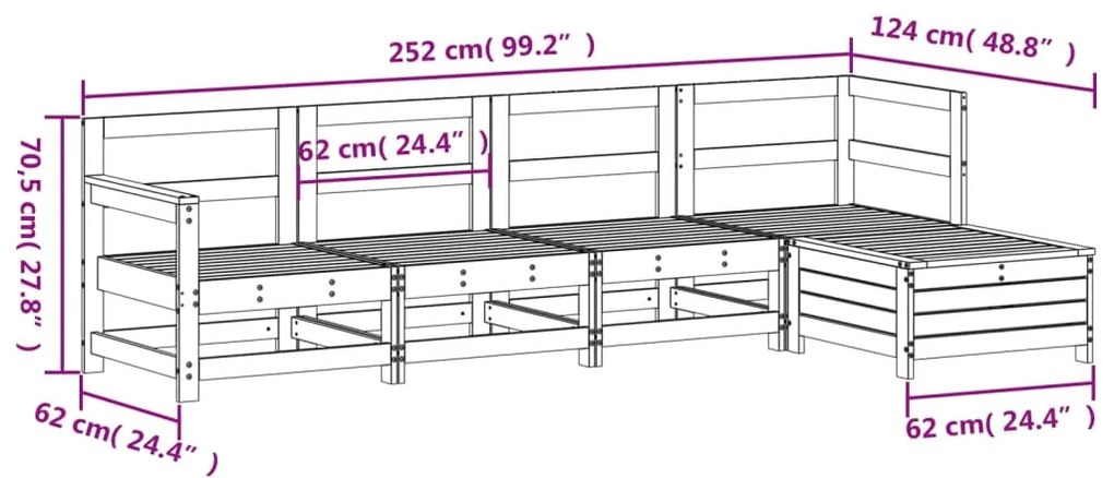 5 pcs conjunto de sofás para jardim madeira de pinho impregnada
