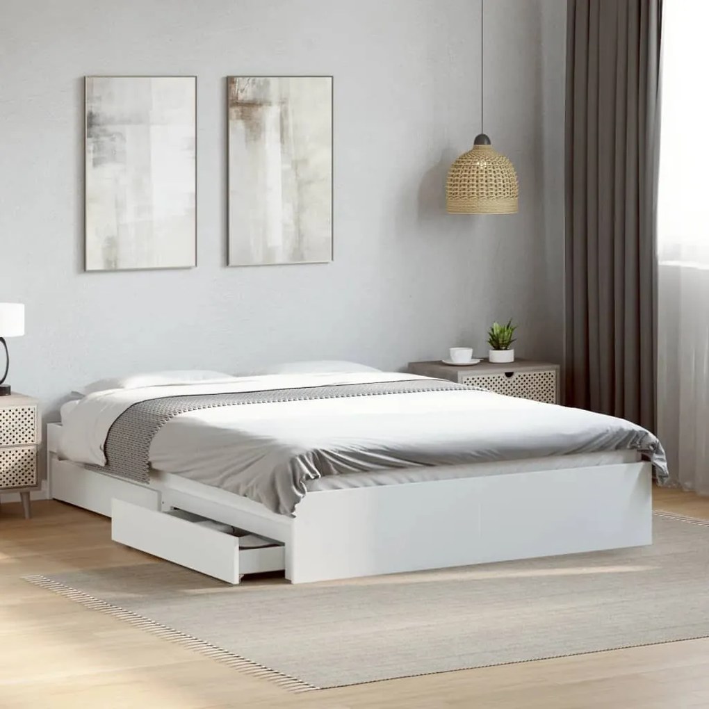 vidaXL Estrutura de cama c/ gavetas 120x200cm derivados madeira branco