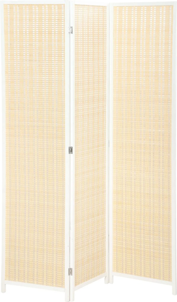 Biombo de madeira para separar divisões 135 x 180 cm, divisória dobrável de 3 painéis, branco e bege