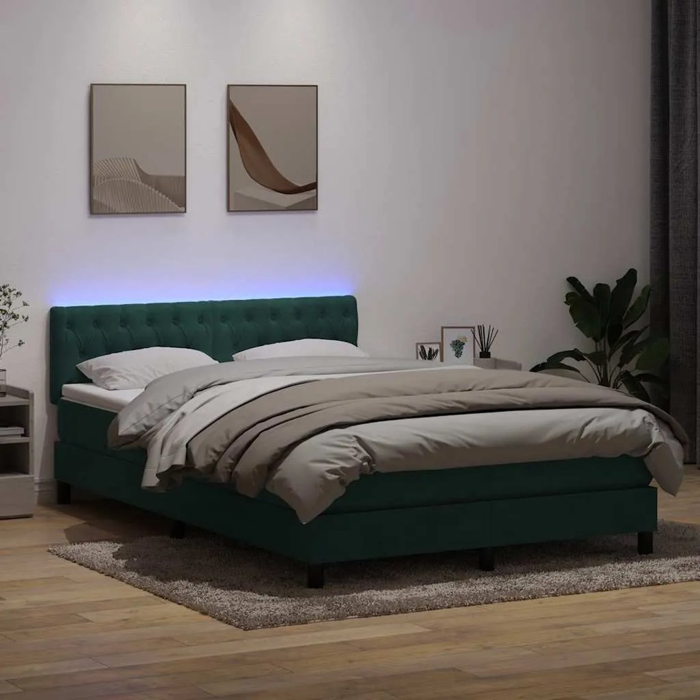 Box Cama primavera com Colchão Verde Escuro 140x210 cm Veludo