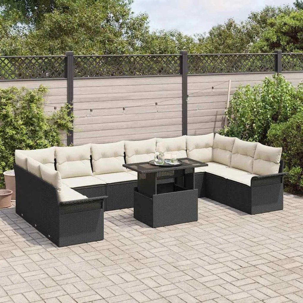 Conjunto de Sofá de Jardim com almofada 11 pcs Preto Castanho