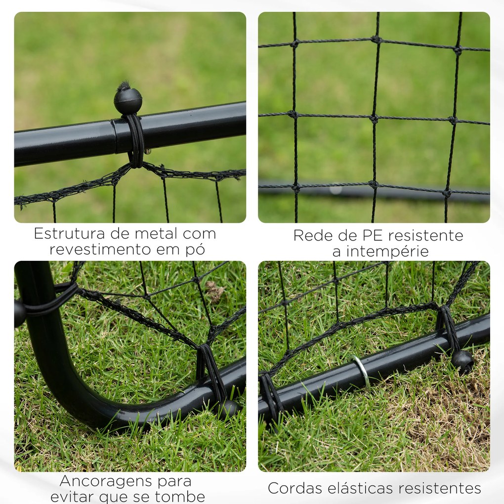 Rede de Remates de Metal com Ângulo Ajustável e 20 Cordas Elásticas para Treinamento de Futebol 96x80x96 cm Preto