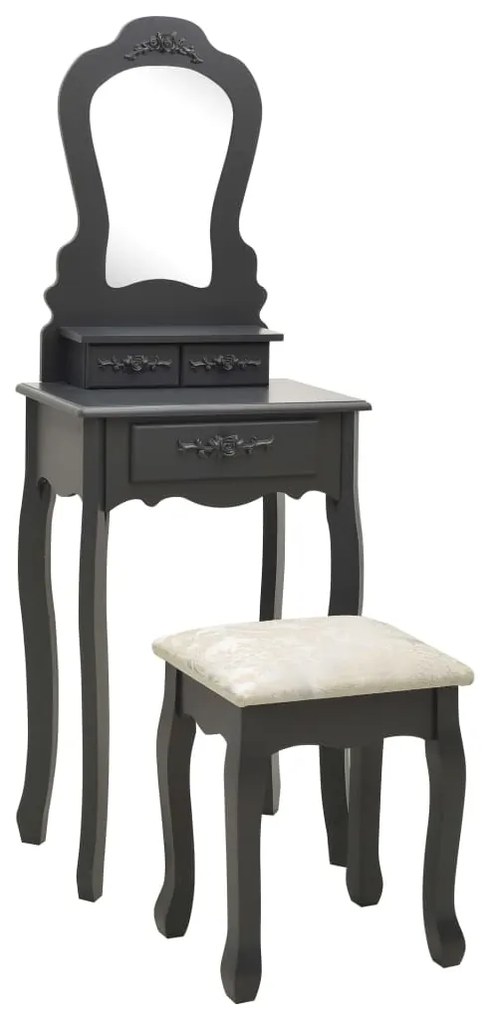 289313 vidaXL Conj. toucador com banco 50x59x136 cm madeira paulownia cinza
