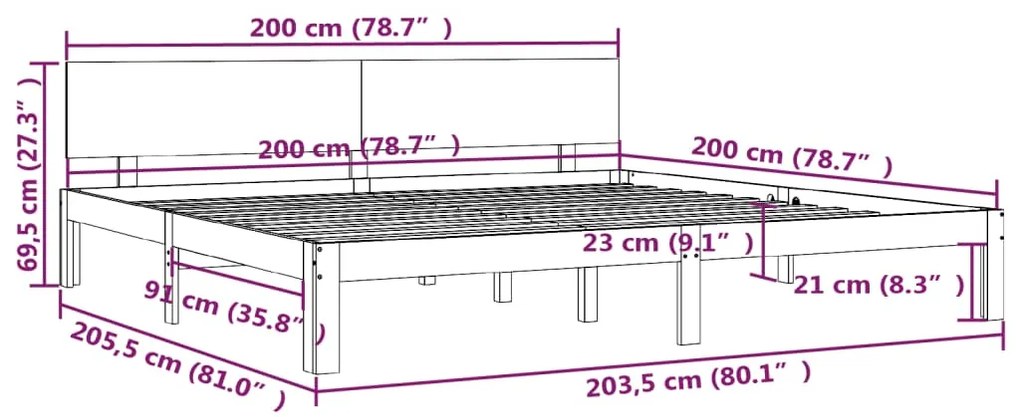 Estrutura de cama 200x200 cm pinho maciço branco