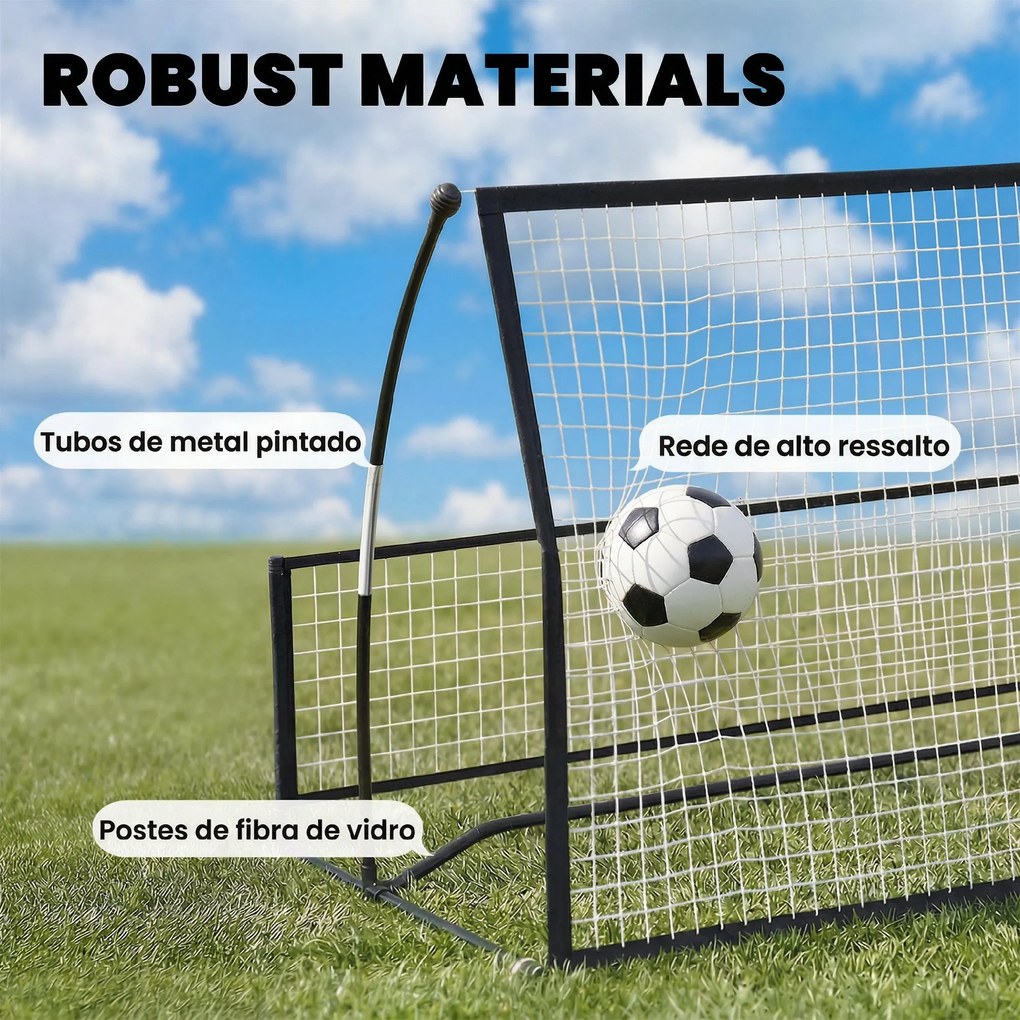 Rede de Ressalto Dobrável 2 em 1 com Bolsa de Transporte para Treino de Futebol e Basebol 200x94x122 cm Preto