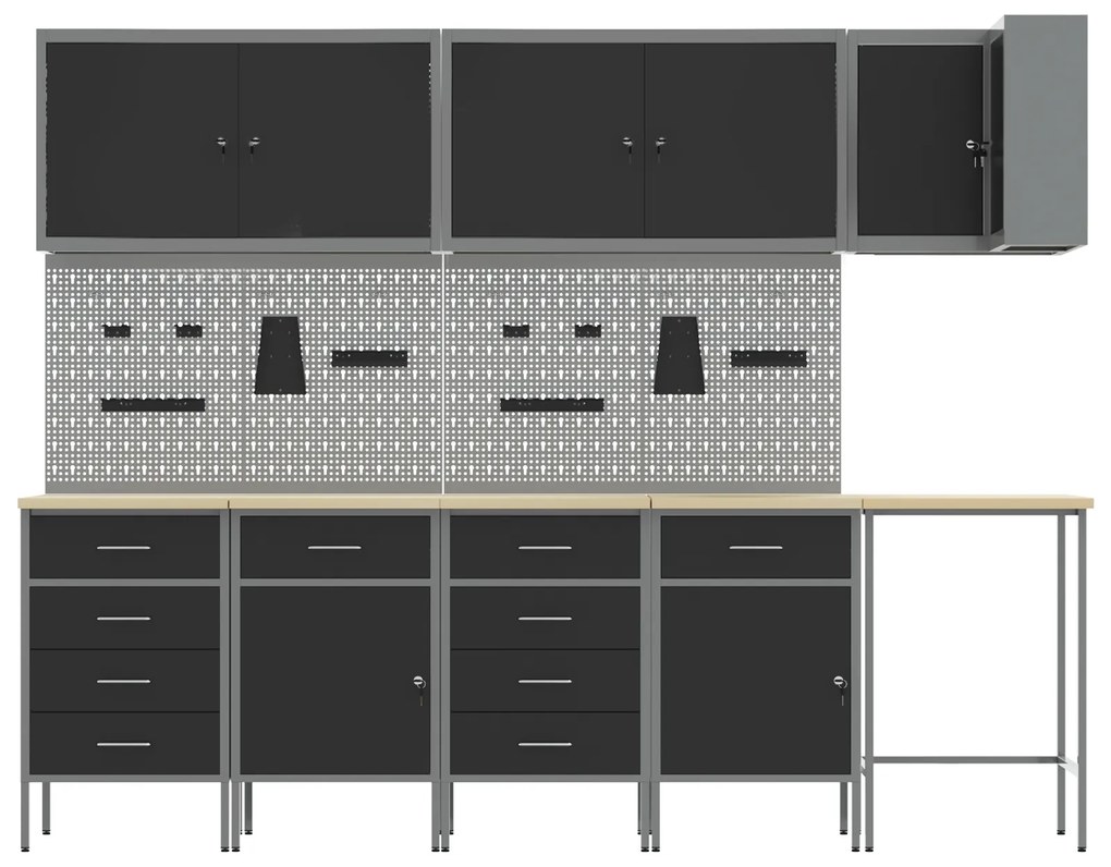 Conjunto de Armário e Painel de Ferramentas de 12 Peças vidaXL Preto M
