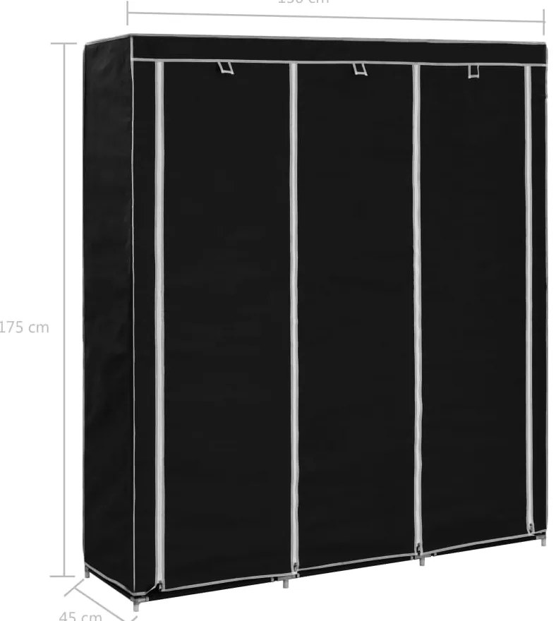 Roupeiro c/ compartimentos e varões 150x45x175 cm tecido preto