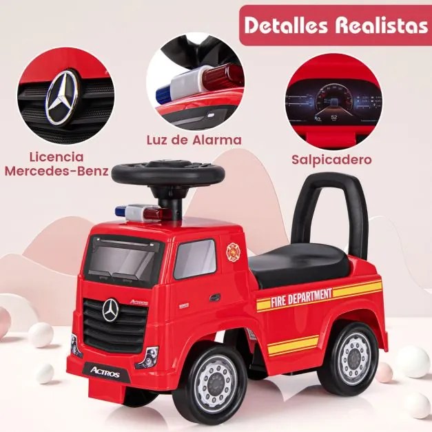 Andarilho em forma Camião de bombeiros com licença Mercedes Benz para crianças dos 2 aos 6 anos de idade Volante com buzina musical Mercedes Benz e ar