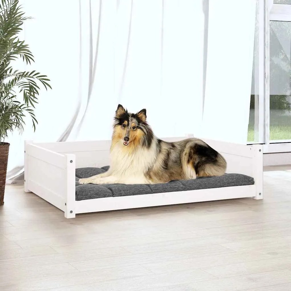 Cama para cães 95,5x65,5x28 cm madeira de pinho maciça branco
