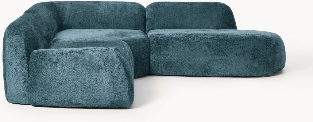 Sofá de canto modular em teddy-bouclé com chaise longue Wolke (4 lugares)