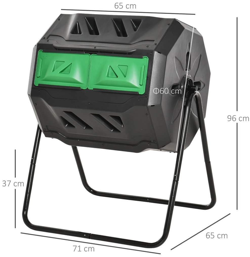 Compostor Giratório de Dupla Câmara – ÉcoCycle 160L – Preto e Verde –