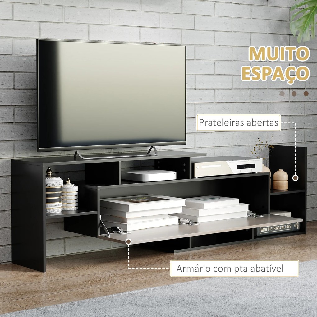 Móvel de TV Moderno Móvel para Televisores 153,6x25x42cm e Prateleira superior de Parede 150x14,5x16,3 cm Preto