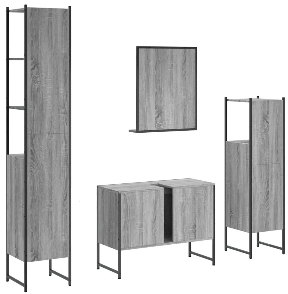 4 pcs conj. móveis casa de banho derivados madeira cinza sonoma