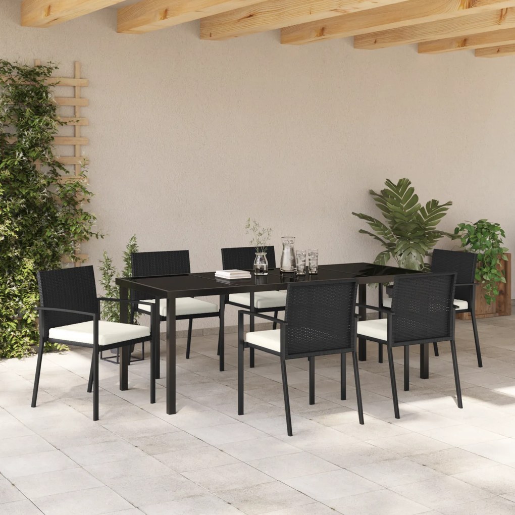 Conjunto de Jantar 7 Peças Jardim Preto Rattan PE