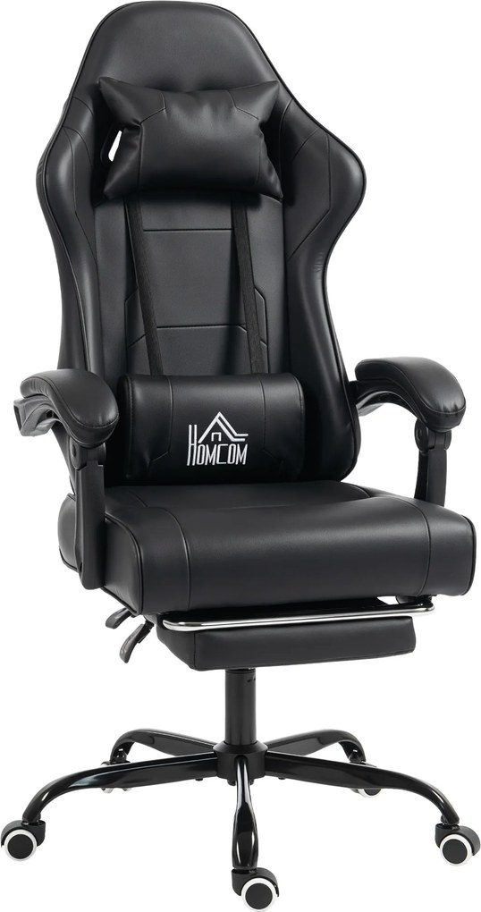 HOMCOM Cadeira gaming ergonômica, cadeira gamer com suporte lombar de massagem, encosto reclinável, altura ajustável, preto | Aosom Portugal