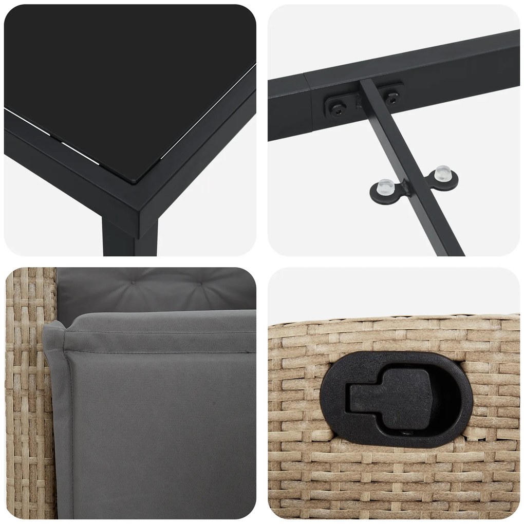 Conjunto de Jantar Jardim 7 Peças Bege Rattan Poliéster