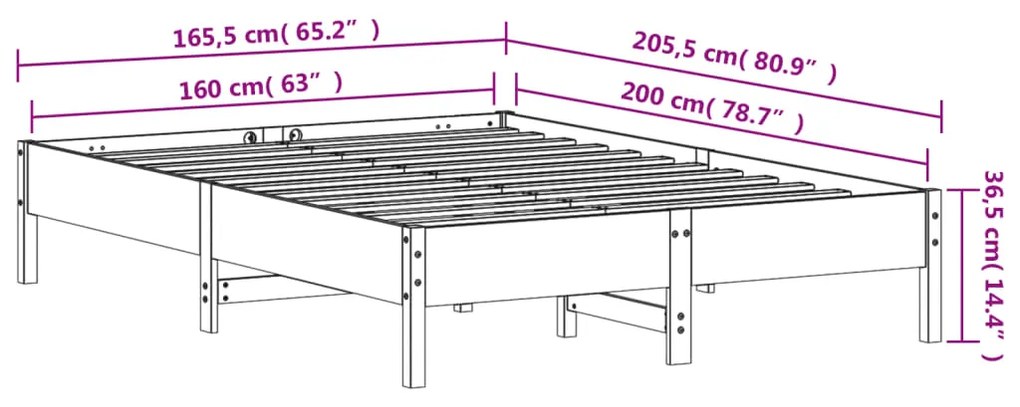 Estrutura de cama 160x200 cm madeira pinho maciça castanho cera