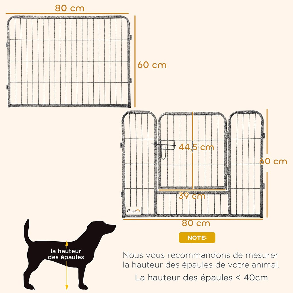 Parque para cães, recinto para cães com 16 painéis modulares e dobráveis, portátil, em aço, com portas de 80 x 60, cinzento