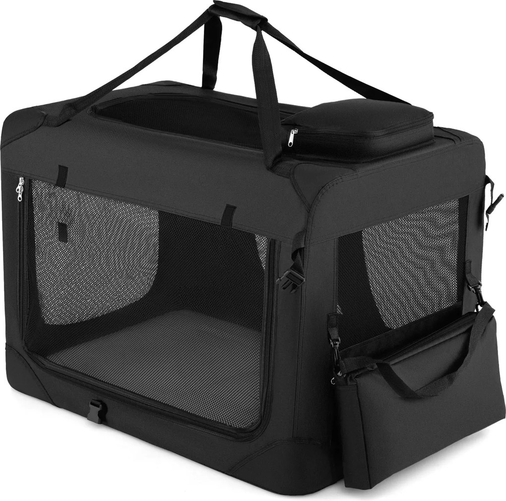 Transportadora dobrável tamanho L 83,5 x 58 x 58 cm para animais de estimação, com janelas de rede, 3 portas, cama felpuda e bolsos removíveis, para u