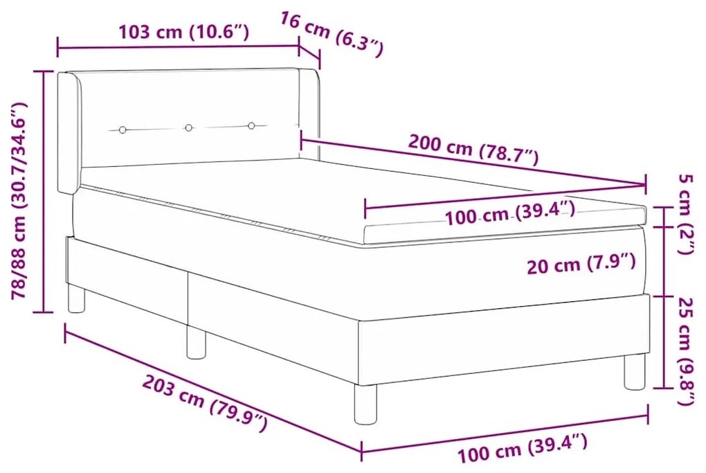 Cama Box Spring com Colchão, Creme, 100 x 200 cm, Tecido