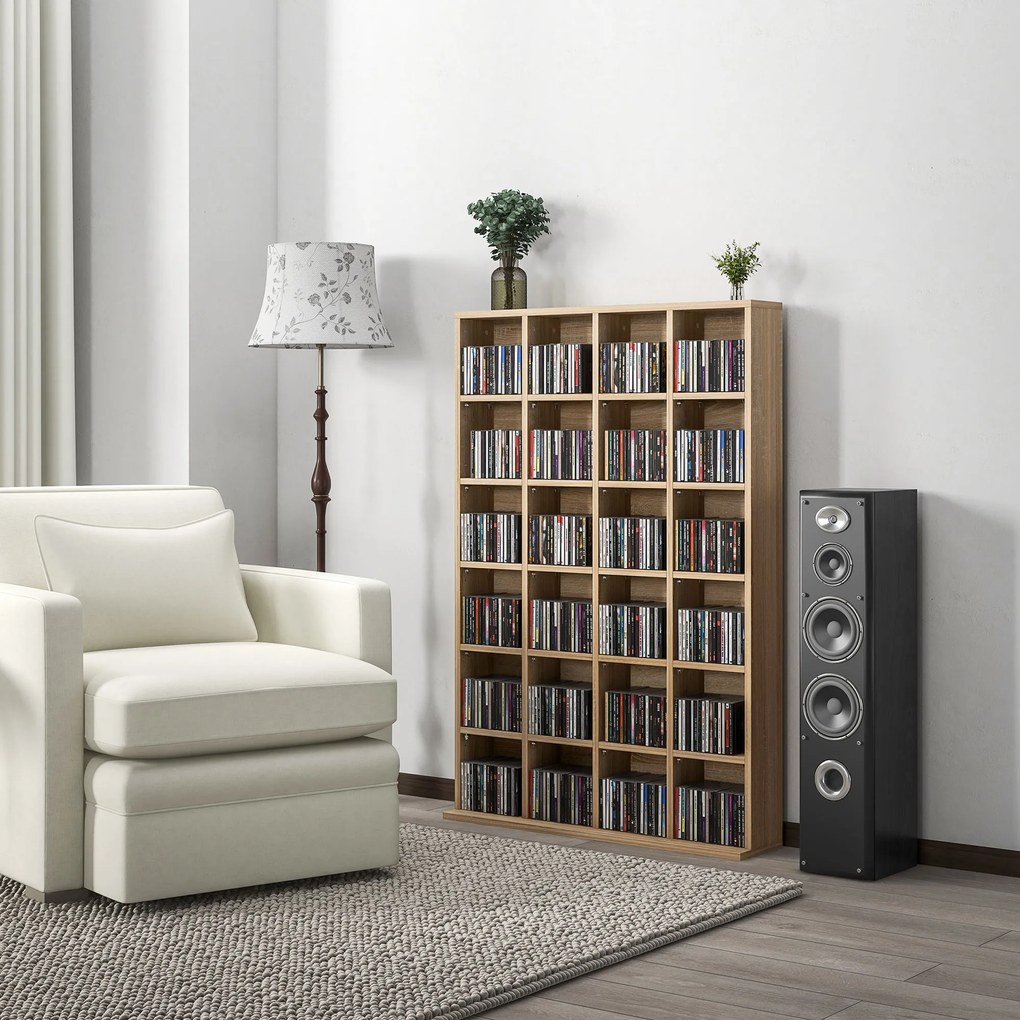Móvel multimédia com capacidade para 456 CDs/336 DVDs - estante de madeira com prateleiras ajustáveis, 89 x 130,5 cm, madeira natural