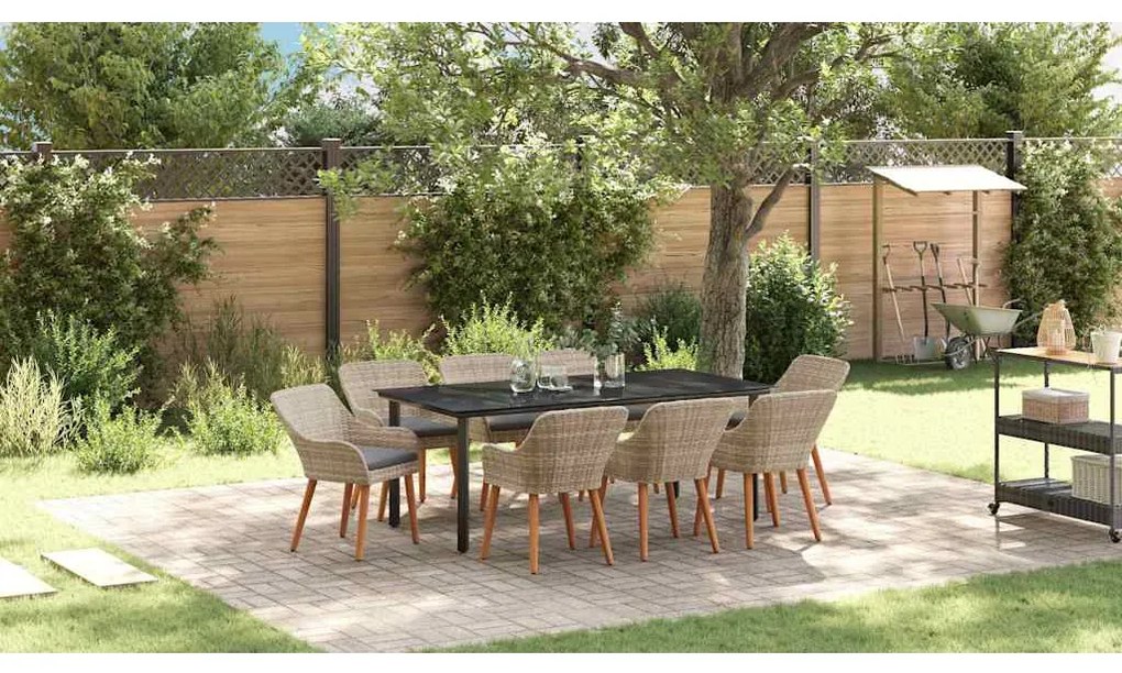 Conjunto de sala de jantar 9 pcs Cinza claro e preto