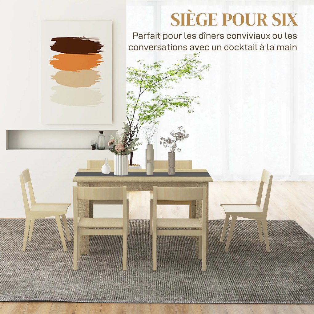 Mesa de jantar para 6 pessoas em madeira com acabamento natural e preto (CADEIRAS NÃO INCLUIDAS), 140 C x 90 L x 75 A cm natural, preto